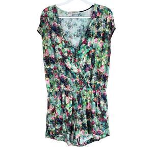 Sam & Lavi Floral Watercolor Surplice Short Sleeve Romper Size Small